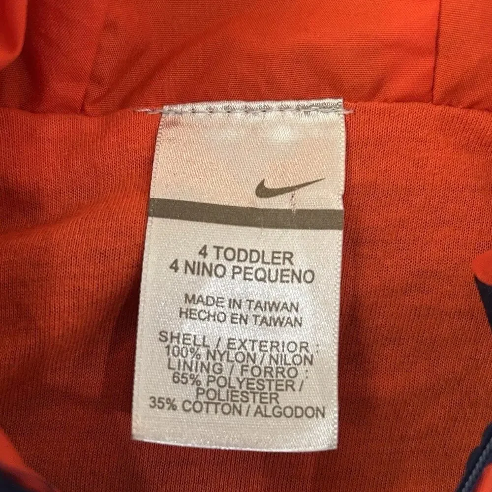 Nike Children’s 4T Hooded Windbreaker Jacket Full Zip Navy Orange VTG 0s Retro